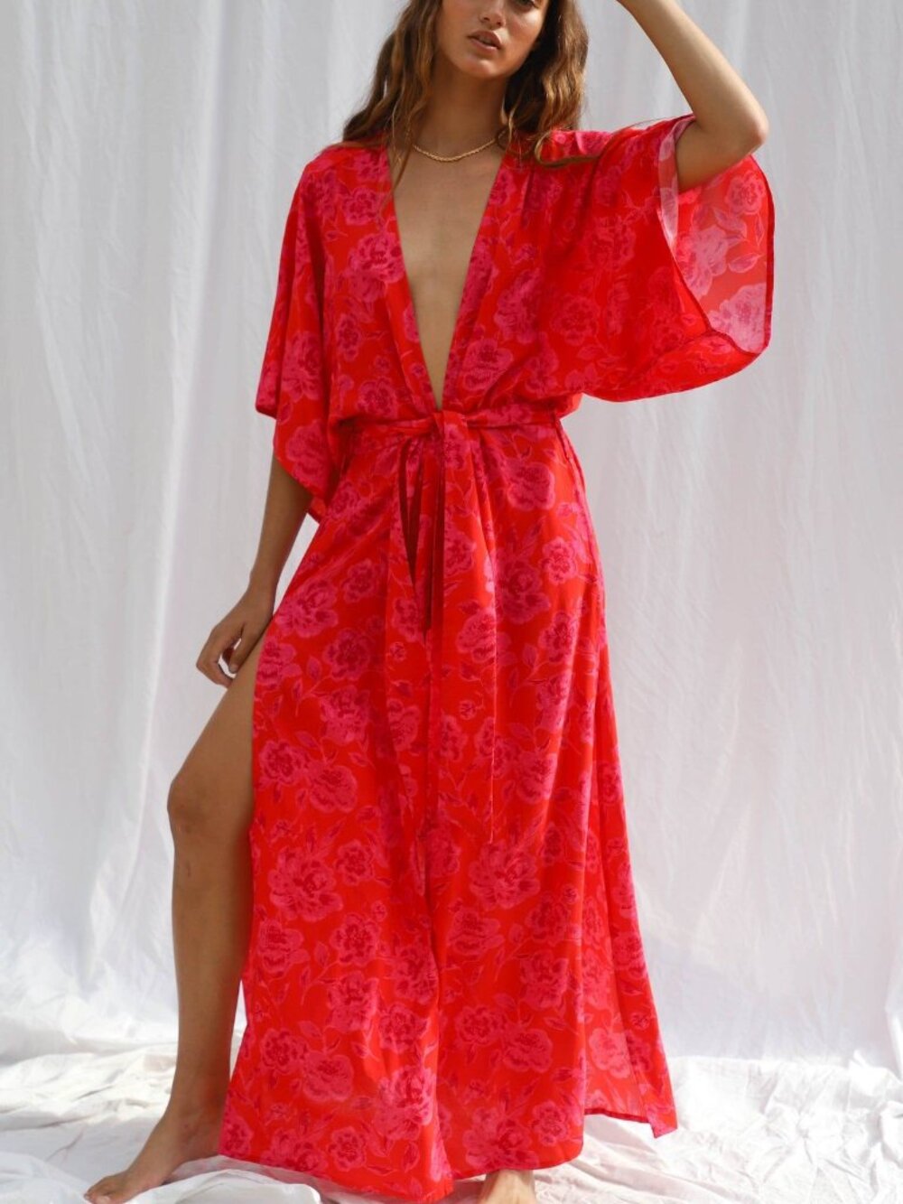 Jen's Pirate Booty Electro Floral Kimono size M/L Red Pink